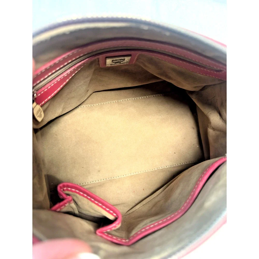 MCM Small Boston bag White Pink Visetos Satchel with Charm~Chain strap~Twilly